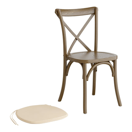 Ghế gỗ lưng chéo màu nâu whiskey Lancaster Table & Seating Vineyard đệm vải lanh nâu vàng 2,5 cm