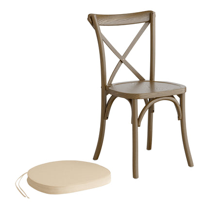Ghế lưng chéo gỗ màu nâu whiskey Lancaster Table & Seating Vineyard kèm đệm vải lanh màu be dày 5 cm