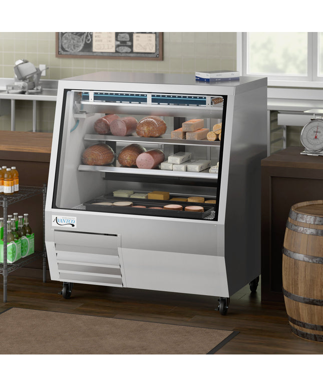 Tủ mát trưng bày thịt nguội kính vuông thép không gỉ Avantco DDLC-50-S 127 cm