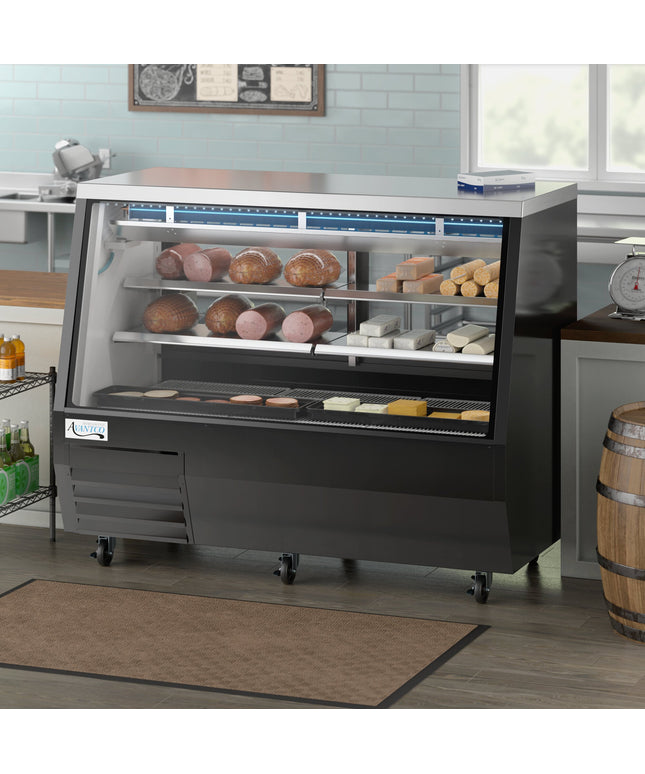 Tủ trưng bày deli lạnh kính vuông đen Avantco DDLC-71-B 180 cm, phục vụ hai chiều
