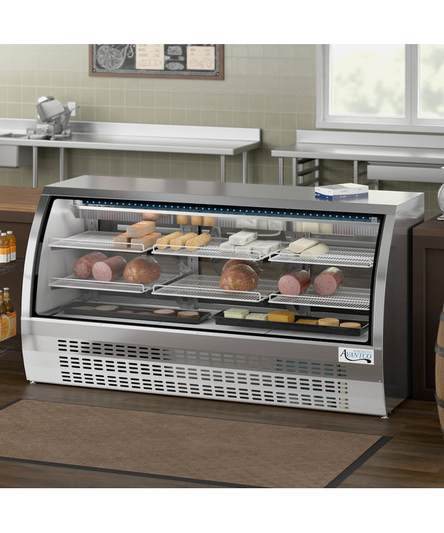 Tủ trưng bày lạnh kính cong thép không gỉ Avantco DLC82-HC-S 208 cm