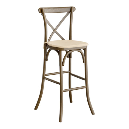 Ghế bar gỗ lưng chéo Lancaster Table & Seating Vineyard nâu whiskey kèm đệm vải lanh be 2,5 cm