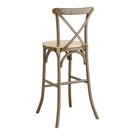 Ghế bar gỗ lưng chéo Lancaster Table & Seating Vineyard nâu whiskey kèm đệm vải lanh be 2,5 cm