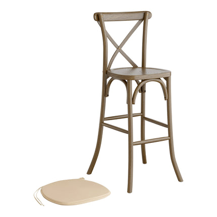 Ghế bar gỗ lưng chéo Lancaster Table & Seating Vineyard nâu whiskey kèm đệm vải lanh be 2,5 cm