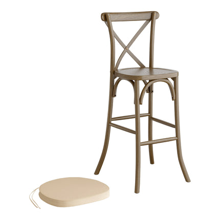 Ghế quầy bar lưng chéo gỗ Lancaster Table & Seating Vineyard màu nâu whiskey đệm vải lanh nâu vàng 5 cm
