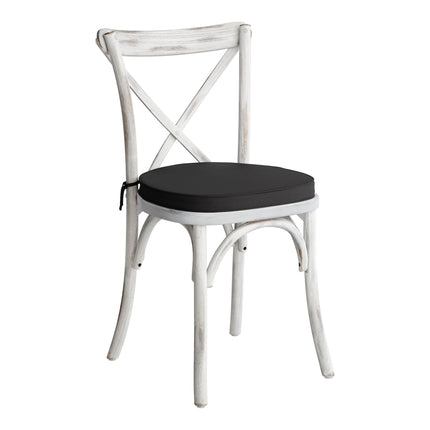 Ghế gỗ lưng chéo trắng mộc Lancaster Table & Seating Vineyard đệm vải đen 5 cm