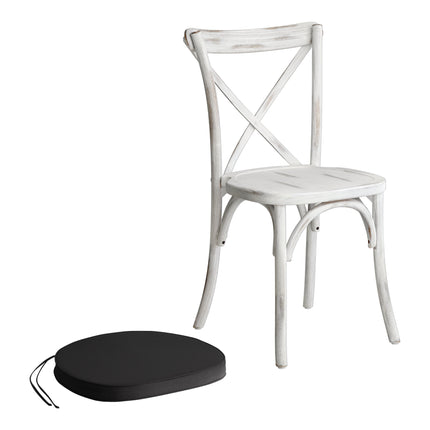 Ghế gỗ lưng chéo trắng mộc Lancaster Table & Seating Vineyard đệm vải đen 5 cm