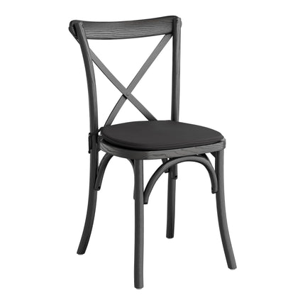 Ghế lưng chéo gỗ đen khói Lancaster Table & Seating Vineyard với đệm vải lanh đen dày 2,5 cm