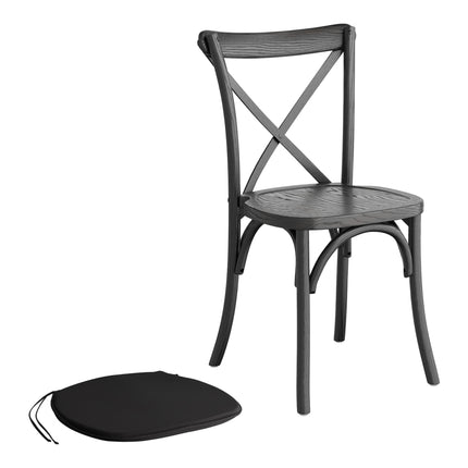 Ghế lưng chéo gỗ đen khói Lancaster Table & Seating Vineyard với đệm vải lanh đen dày 2,5 cm