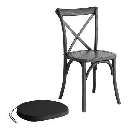 Ghế gỗ lưng chéo đen khói Lancaster Table & Seating Vineyard đệm vải đen 5 cm
