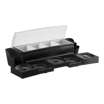 Trạm gia vị nhựa đen 4 ngăn Choice kèm 5 khay viền ly
