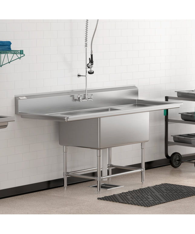 Bồn rửa công nghiệp một khoang Regency Spec Line 213 cm kèm hai bàn ráo nước 61 cm