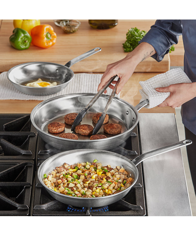 Bộ 3 chảo rán inox tri-ply Vollrath Tribute tương thích bếp từ tay cầm mạ crôm - Chảo 20 cm, 25 cm và 30 cm
