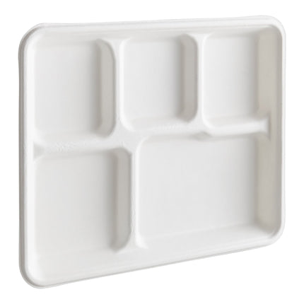 Khay sợi thực vật 5 ngăn phân hủy sinh học màu trắng EcoChoice 25 x 20 cm - Bộ 100 cái