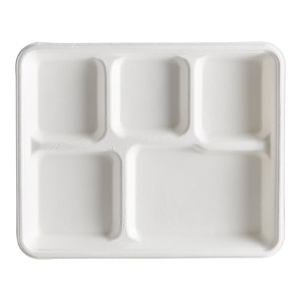 Khay sợi thực vật 5 ngăn phân hủy sinh học màu trắng EcoChoice 25 x 20 cm - Bộ 100 cái