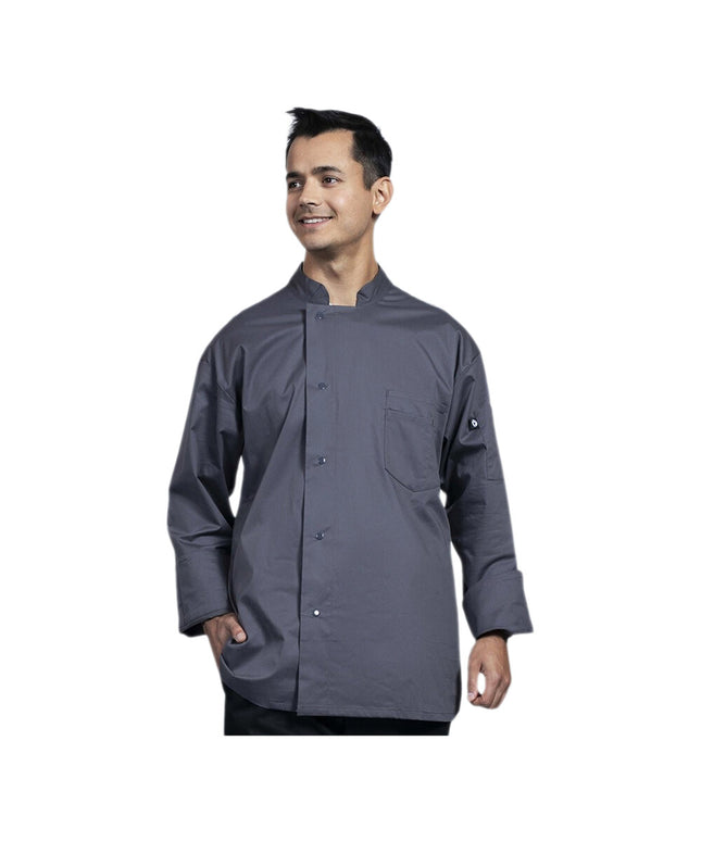 Áo bếp dài tay unisex xám đá tùy chỉnh Uncommon Chef Genoa với lưng lưới xám 0715HC - 2X