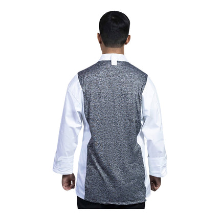 Áo bếp tay dài trắng lưng lưới đen tùy chỉnh Uncommon Chef Genoa 0715HC - size 2X