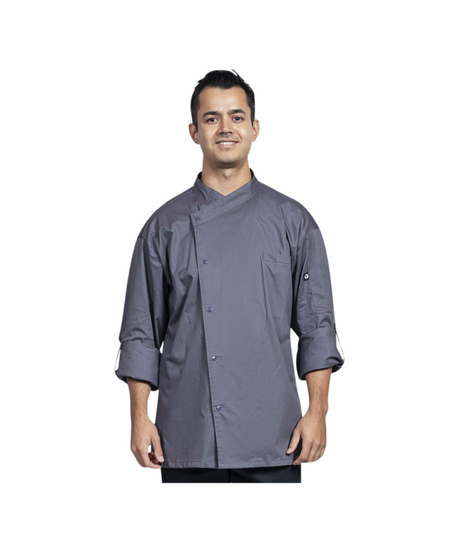Áo đầu bếp tay dài chuyển đổi Uncommon Chef Como unisex xám tùy chỉnh lưng lưới xám 0708 - 2X