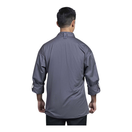 Áo đầu bếp tay dài chuyển đổi Uncommon Chef Como unisex xám tùy chỉnh lưng lưới xám 0708 - 2X