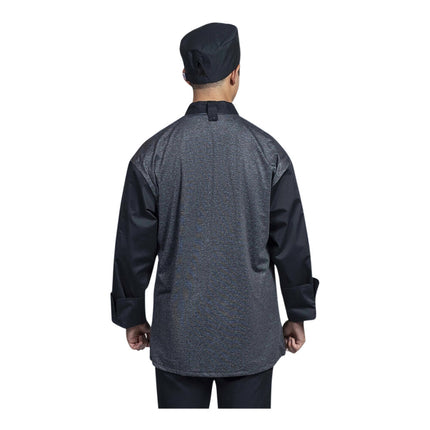 Áo đầu bếp tay dài chuyển đổi Uncommon Chef Capri unisex đen tùy chỉnh lưng lưới xám 0708HC - 2X