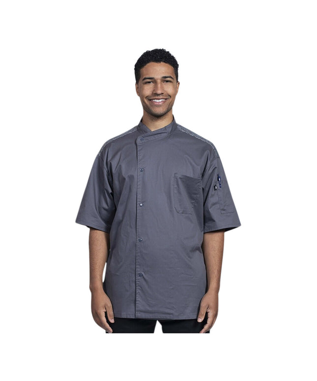 Áo đầu bếp tay ngắn Uncommon Chef Modena unisex xám tùy chỉnh lưng lưới xám 0712HC - 2X