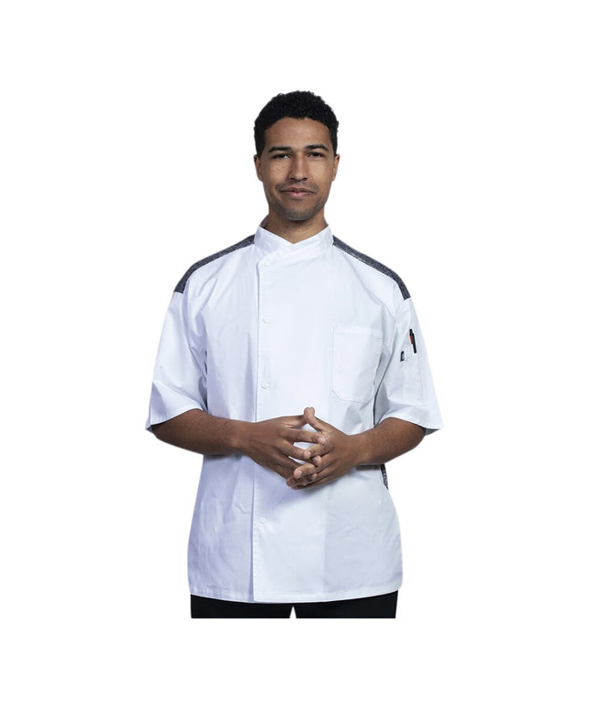 Áo bếp tay ngắn unisex có thể tùy chỉnh Uncommon Chef Modena màu trắng lưng lưới đen 0712HC - 2XL