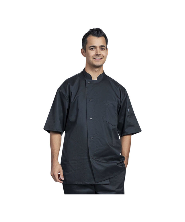Áo bếp trưởng tay ngắn Uncommon Chef Florence unisex màu đen lưng lưới xám 0717HC - 2XL