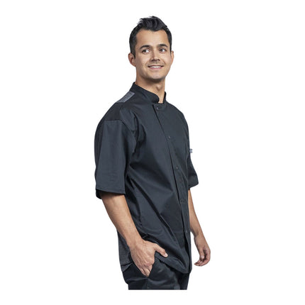 Áo bếp trưởng tay ngắn Uncommon Chef Florence unisex màu đen lưng lưới xám 0717HC - 2XL