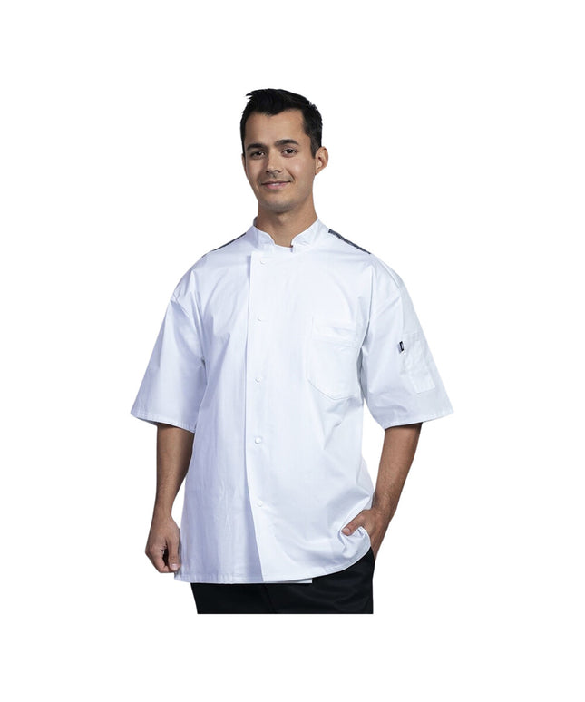 Áo bếp unisex tay ngắn màu trắng lưng lưới xám Uncommon Chef Florence 0717HC - Size 2XL
