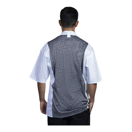 Áo bếp unisex tay ngắn màu trắng lưng lưới xám Uncommon Chef Florence 0717HC - Size 2XL