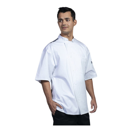 Áo bếp unisex tay ngắn màu trắng lưng lưới xám Uncommon Chef Florence 0717HC - Size 2XL