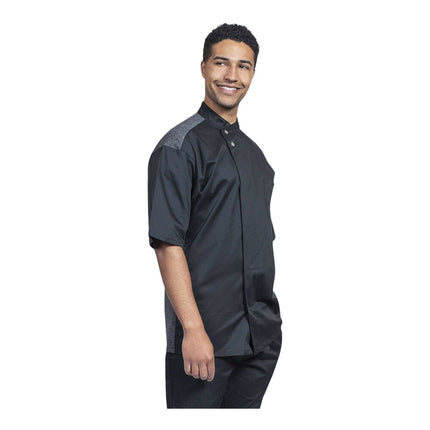 Áo bếp Uncommon Chef Brac unisex tùy chỉnh đen tay ngắn với bạc Heather lưng lưới 0718HC - 2X