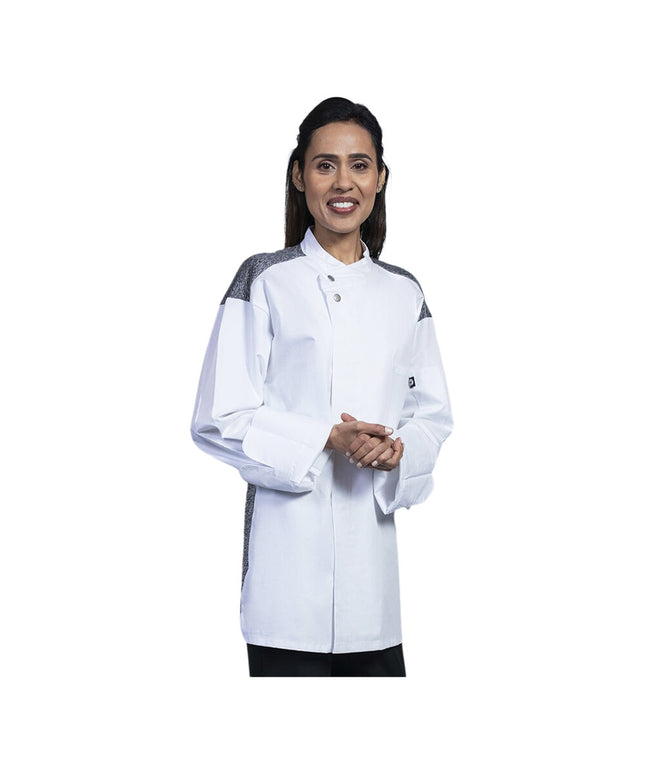 Áo bếp dài tay tùy chỉnh màu trắng lưới lưng đen Uncommon Chef Solta 0721HC - Size 2XL