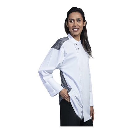 Áo bếp dài tay tùy chỉnh màu trắng lưới lưng đen Uncommon Chef Solta 0721HC - Size 2XL