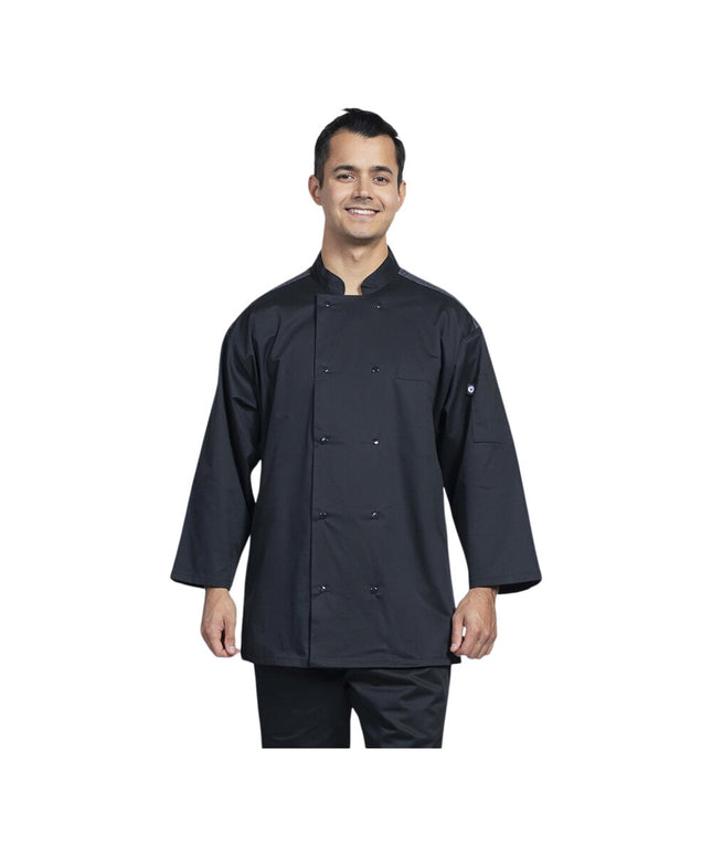 Áo bếp tay lửng unisex Uncommon Chef Split 0719HC màu đen tùy chỉnh lưng lưới xám bạc - cỡ 2X