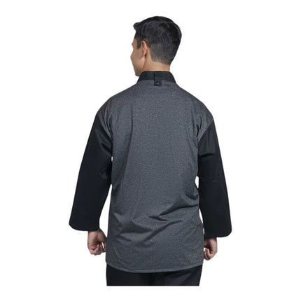 Áo bếp tay lửng unisex Uncommon Chef Split 0719HC màu đen tùy chỉnh lưng lưới xám bạc - cỡ 2X