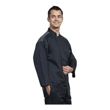 Áo bếp tay lửng unisex Uncommon Chef Split 0719HC màu đen tùy chỉnh lưng lưới xám bạc - cỡ 2X