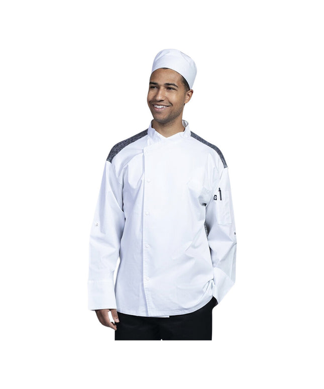Áo bếp tay dài Uncommon Chef Capri 0708HC unisex màu trắng lưng lưới xám tùy chỉnh - 2XL