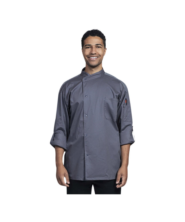 Áo bếp tay dài Uncommon Chef Roma unisex xám đá, lưng lưới xám 0711HC - Size 2XL