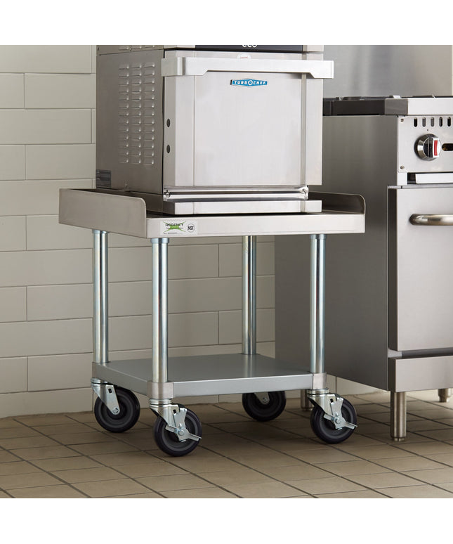 Bàn đặt thiết bị inox 16 gauge Regency 61 x 61 cm có kệ dưới mạ kẽm và bánh xe
