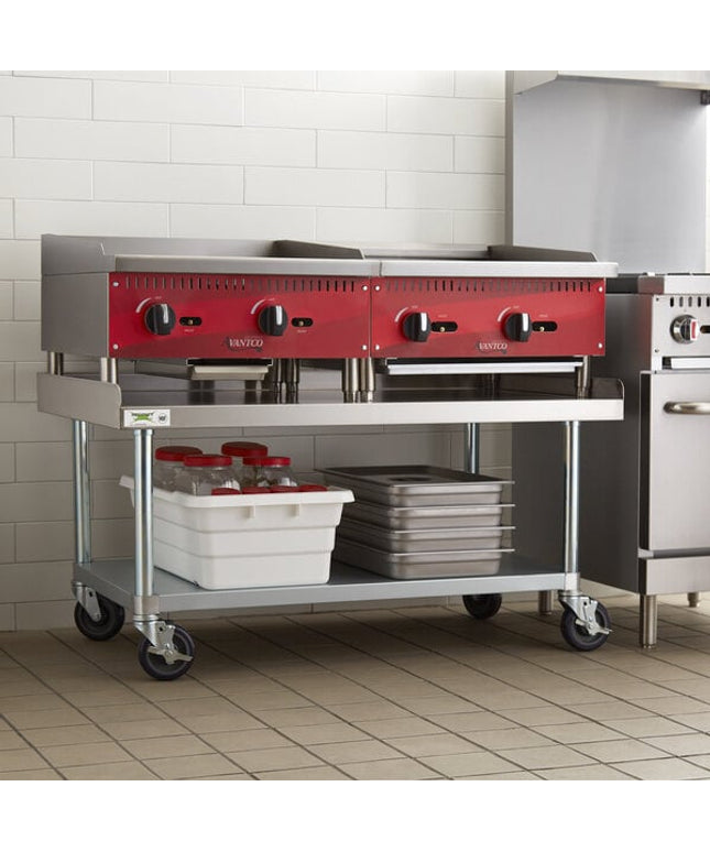 Chân kê thiết bị inox 16-gauge Regency 76 x 122 cm kệ dưới mạ kẽm và bánh xe