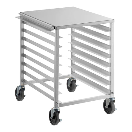 Xe để khay nướng nhôm 8 khay Regency nạp đầu, dưới bàn với mặt và thanh dẫn inox