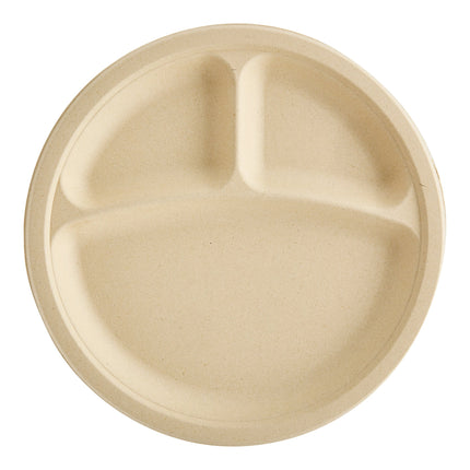 Đồ đựng thực phẩm thân thiện môi trường Tellus Products 25,4 cm Compostable sợi 3-Compartment đĩa - Thùng 500 cái