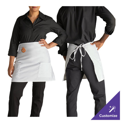 Tạp dề nửa bistro 2 túi pha polyester-cotton tùy chỉnh được màu trắng Choice 45,7 x 76,2 cm