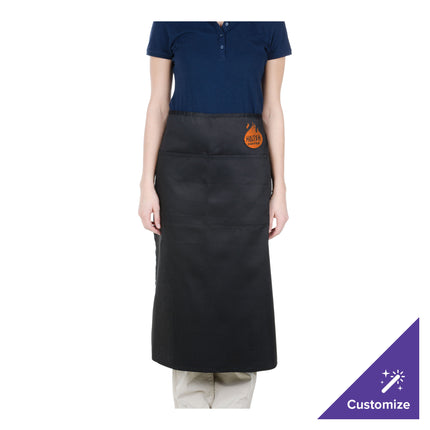 Tạp dề bistro dài vải poly-cotton có thể tùy chỉnh Chef Revival đen, 2 túi