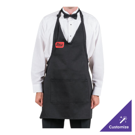 Tạp dề tuxedo cổ V vải poly-cotton có thể tùy chỉnh Chef Revival đen, 2 túi
