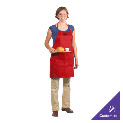Tạp dề yếm dài vải poly-cotton có thể tùy chỉnh Chef Revival đỏ, 1 túi