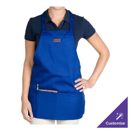 Tạp dề yếm ngắn vải poly-cotton có thể tùy chỉnh Chef Revival xanh royal, 1 túi