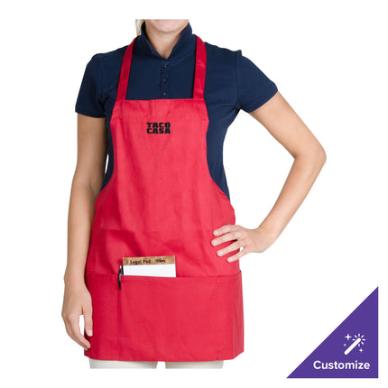 Tạp dề yếm ngắn vải poly-cotton có thể tùy chỉnh Chef Revival đỏ, 1 túi