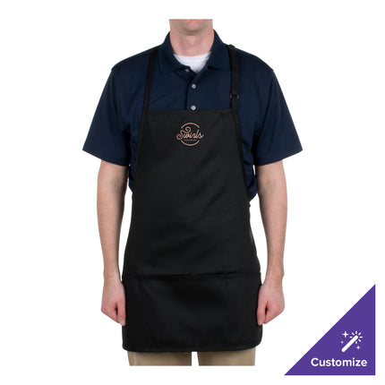 Tạp dề yếm ngắn vải poly-cotton có thể tùy chỉnh Chef Revival đen, 3 túi